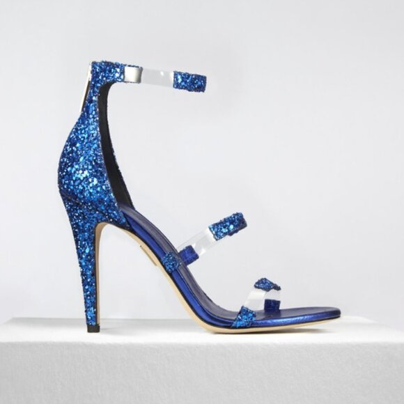 Tamara Mellon Shoes - Tamara Mellon Frontline Glitter Heels Cobalt Blue Sz 40 NIB ✨